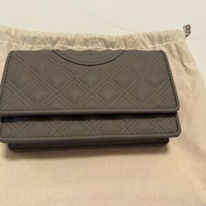 Tory Burch Taupe Greige Matte finish Quilted Crossbody or Wallet on Chain Bag